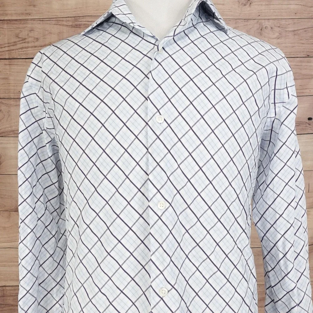 Banana Republic Shirt Mens XL White Check Long Sleeve Button-Up Cotton Casual